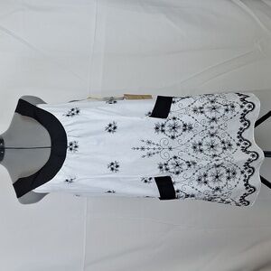 Essentials By A.B.S. White dress with black Embroidery Size L NWT